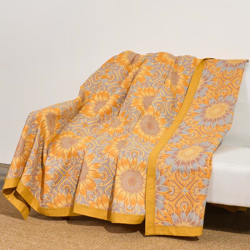 Trapunta a 3 strati in mussola di cotone con motivo girasoli in stile boho - image 8