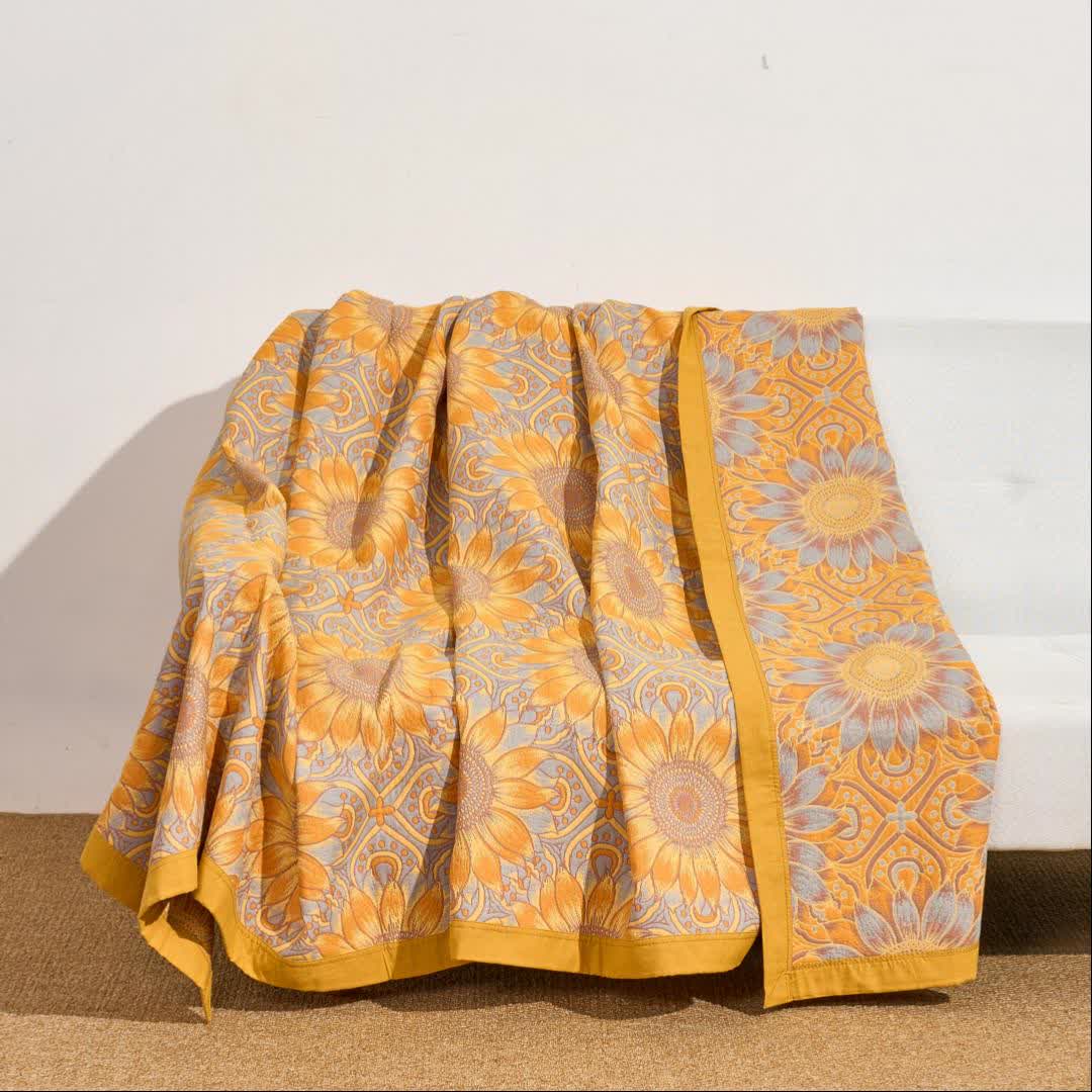 Trapunta a 3 strati in mussola di cotone con motivo girasoli in stile boho - image 6