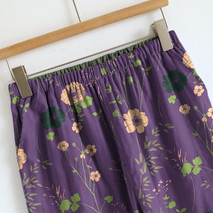 Completo pigiama vintage con canotta e pantaloni a fantasia floreale. - image 3