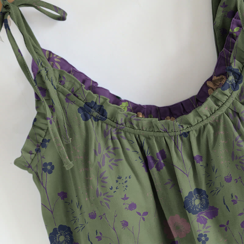 Completo pigiama vintage con canotta e pantaloni a fantasia floreale. - image 6