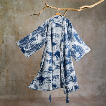 Kimono in cotone con stampa toile - Blu - 2XL - image 0