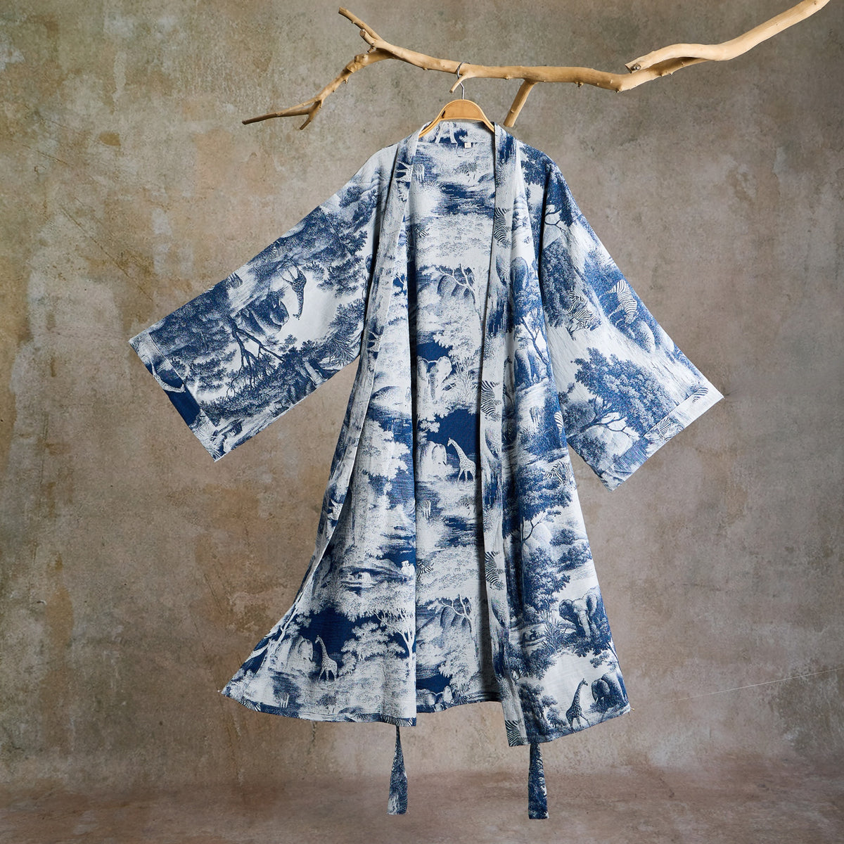 Kimono in cotone con stampa toile - Blu - 2XL - image 0