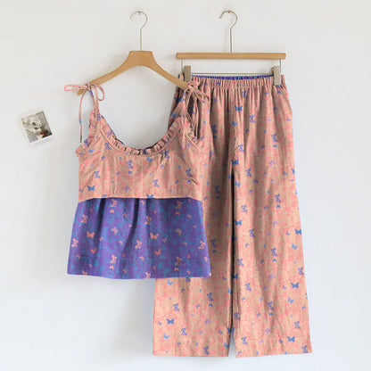 Completo composto da canotta e pantaloni da casa con stampa a farfalle. - image 5