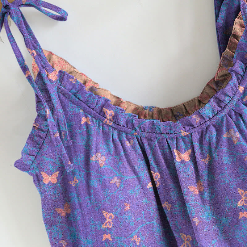 Completo composto da canotta e pantaloni da casa con stampa a farfalle. - image 2