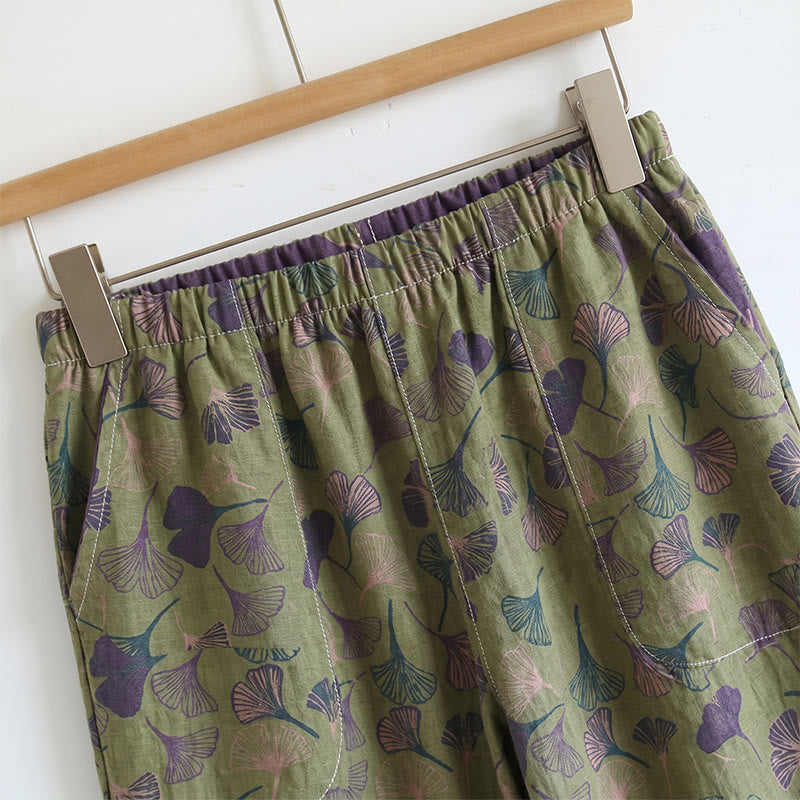 Completo da casa con stampa a foglie di ginkgo e spalline da annodare - image 14
