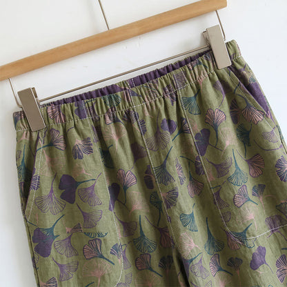 Completo da casa con stampa a foglie di ginkgo e spalline da annodare - image 14