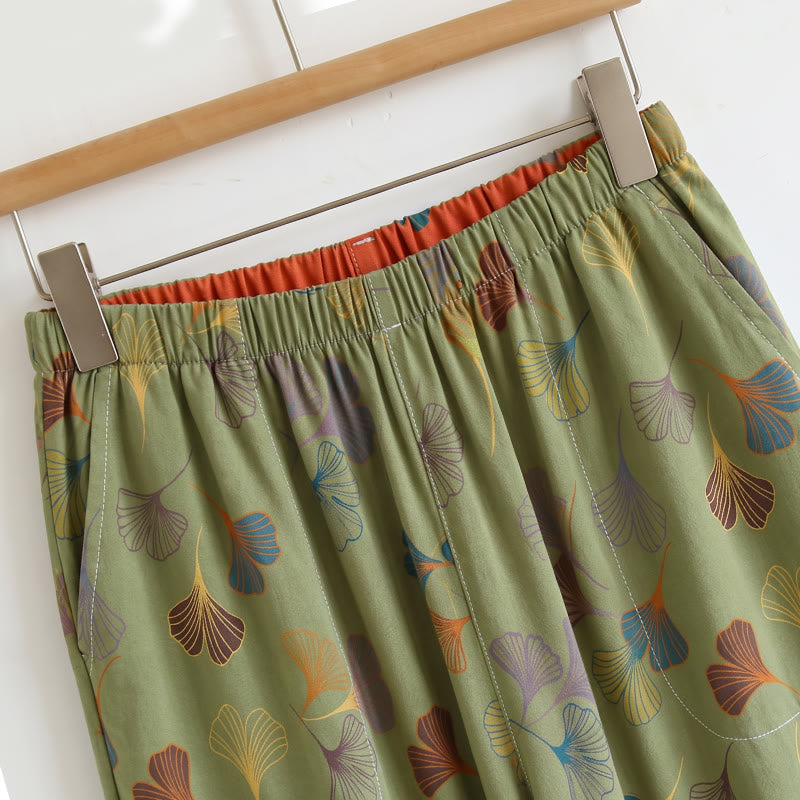 Completo da casa con stampa a foglie di ginkgo e spalline da annodare - image 17
