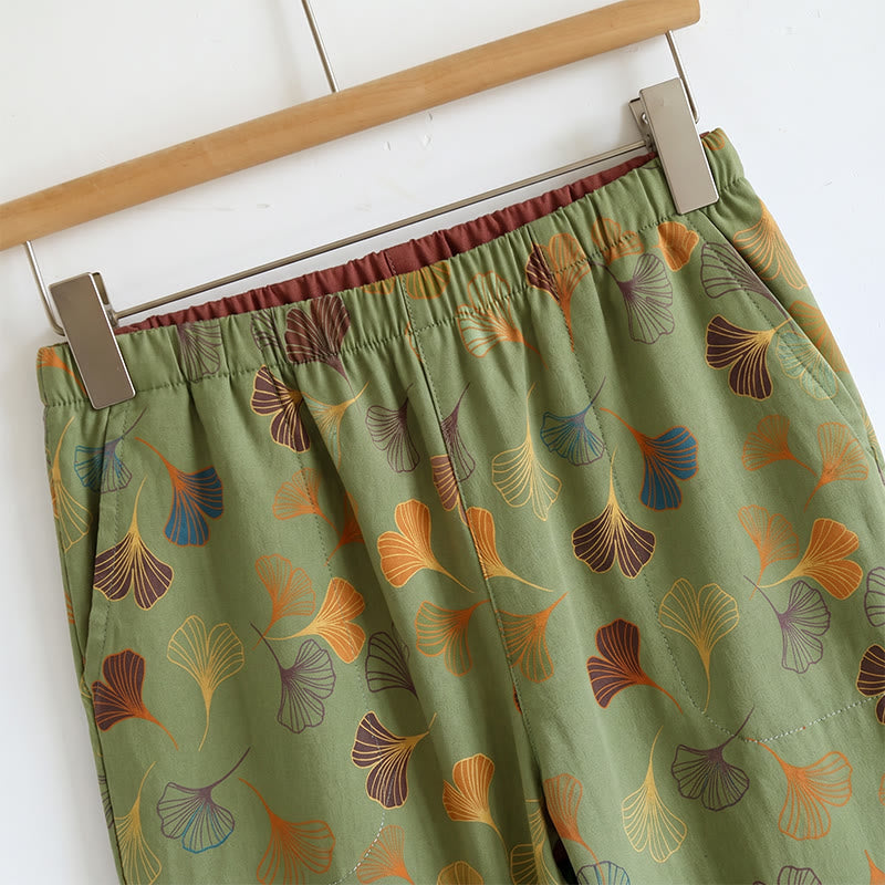 Completo da casa con stampa a foglie di ginkgo e spalline da annodare - image 20