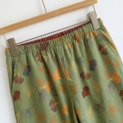Completo da casa con stampa a foglie di ginkgo e spalline da annodare - image 20