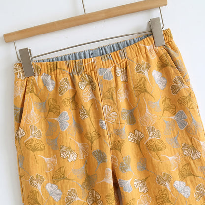 Completo da casa con stampa a foglie di ginkgo e spalline da annodare - image 2