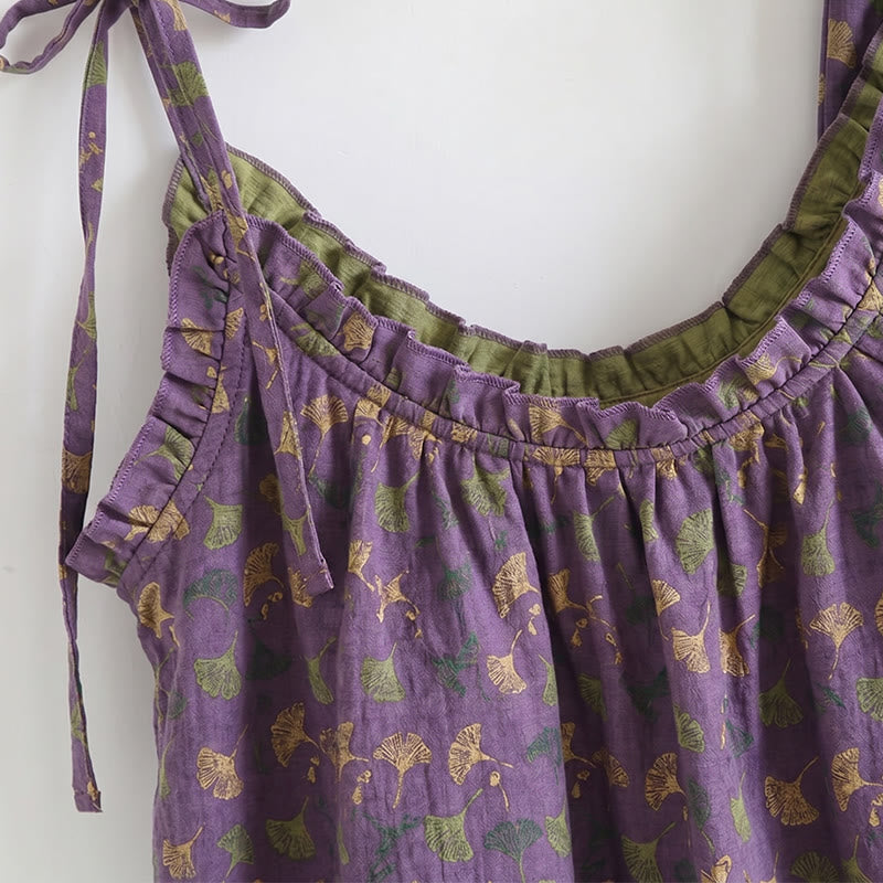 Completo da casa romantico con canotta e pantaloni a fantasia floreale. - image 1