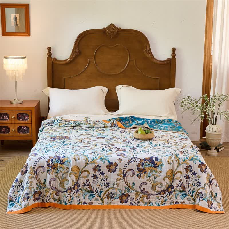 Coperta/trapunta reversibile in mussola di cotone con motivo floreale - image 0