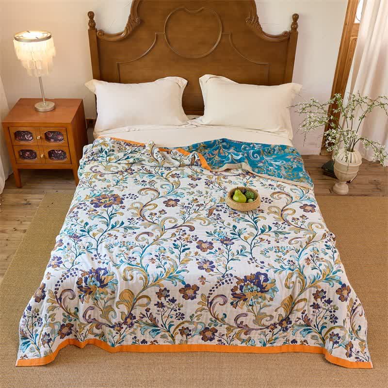 Coperta/trapunta reversibile in mussola di cotone con motivo floreale - image 1