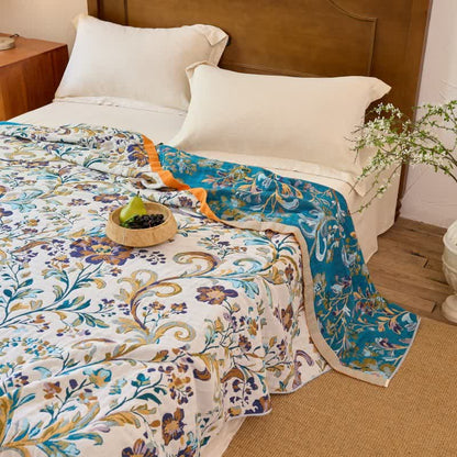 Coperta/trapunta reversibile in mussola di cotone con motivo floreale - image 4