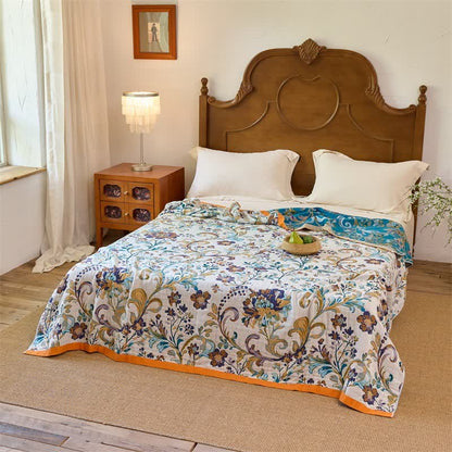 Coperta/trapunta reversibile in mussola di cotone con motivo floreale - image 2