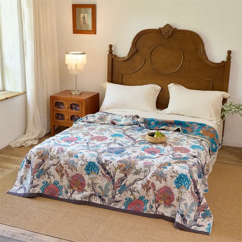 Trapunta reversibile vintage in mussola di cotone con motivi botanici - image 1