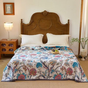 Trapunta reversibile vintage in mussola di cotone con motivi botanici - image 0