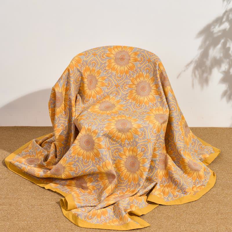 Trapunta a 3 strati in mussola di cotone con motivo girasoli in stile boho - image 8