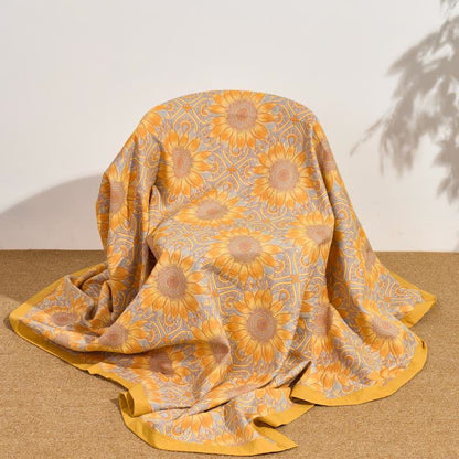 Trapunta a 3 strati in mussola di cotone con motivo girasoli in stile boho - image 8