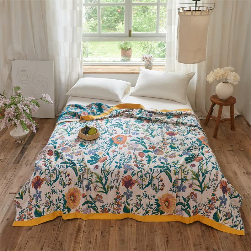 Trapunta reversibile in mussola di cotone Meadow Bloom - Matrimoniale - image 1