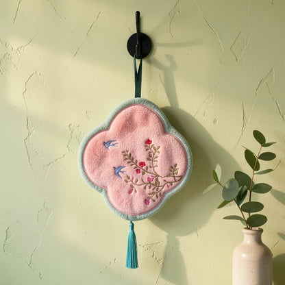 Asciugamano in pile di corallo con motivo uccelli e fiori - Rosa chiaro - 9'' × 9'' - 1 pezzo - image 2