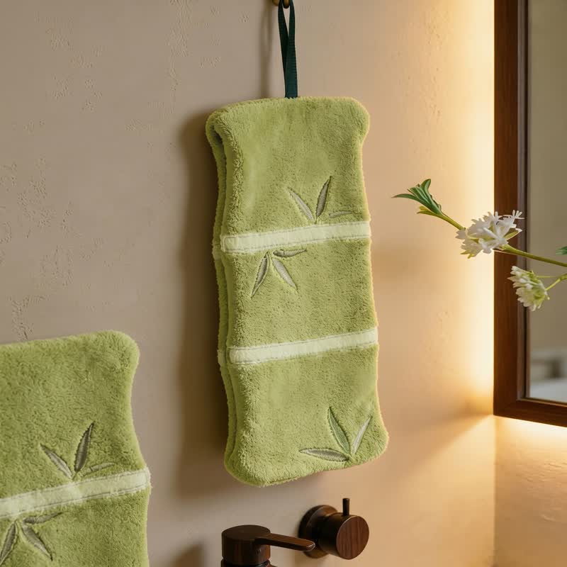 Asciugamano in pile di corallo e foglie di bambù - Verde oliva - 6''× 13'' - 1 pezzo - image 3