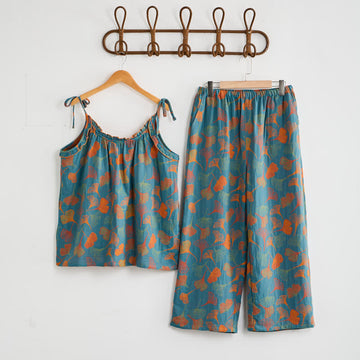 Set pigiama Ginkgo composto da top e pantaloni - Blu e arancione - XL - image 0