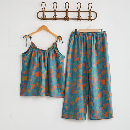 Set pigiama Ginkgo composto da top e pantaloni - Blu e arancione - XL - image 6