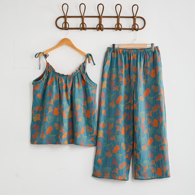 Set pigiama Ginkgo composto da top e pantaloni. - Blu e arancione - XL - image 0