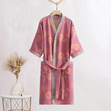 Kimono accappatoio in garza di cotone a fantasia floreale rosa - Rosa - XL - image 0