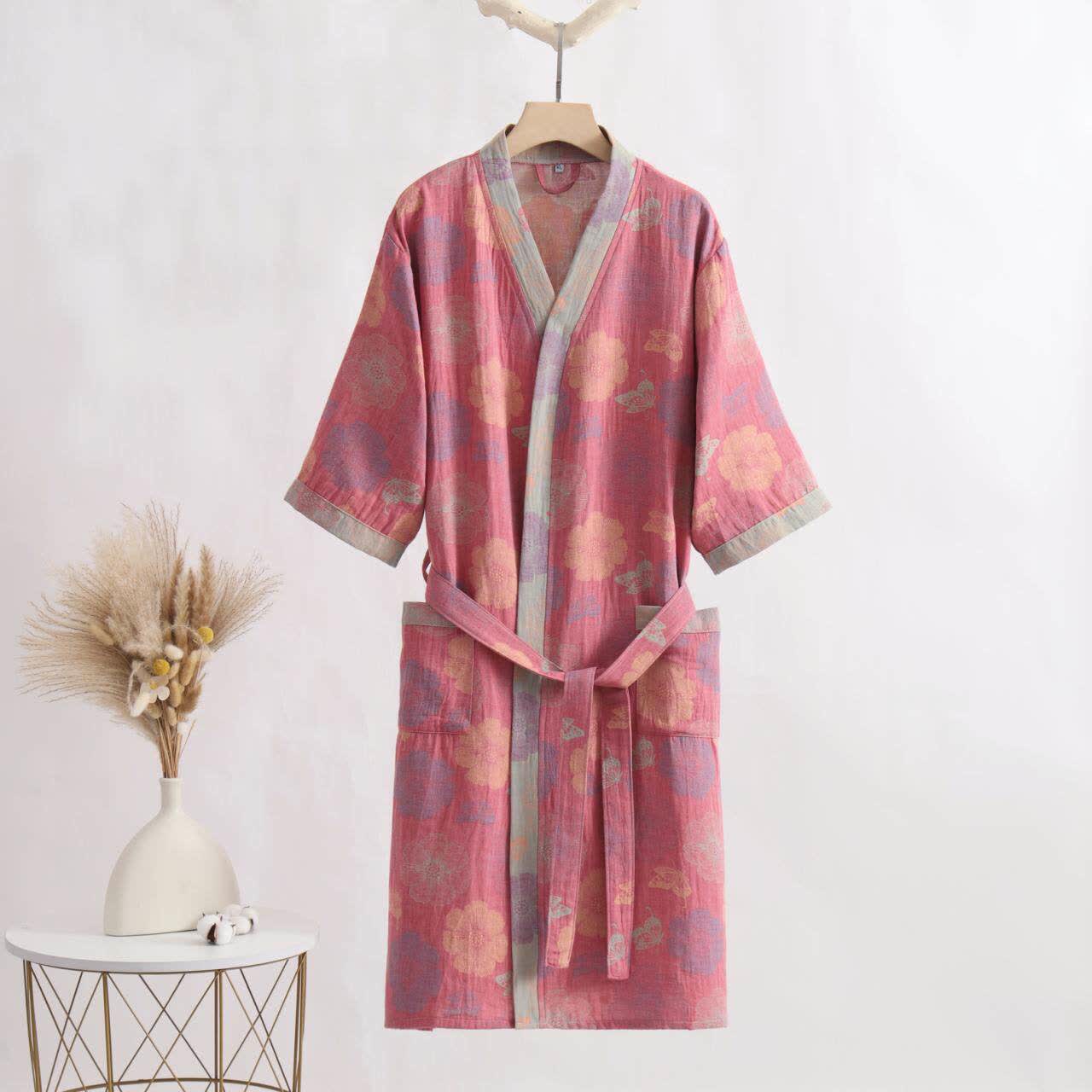 Kimono accappatoio in garza di cotone a fantasia floreale rosa - Rosa - XL - image 0