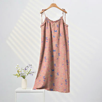 Abito lungo da casa con stampa a farfalle e laccetti - Rosa e viola - XL - image 4