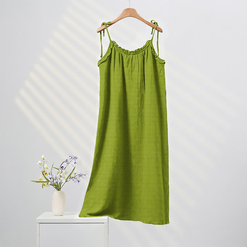 Abito da casa tinta unita effetto slavato con laccetti - Verde brillante - XL - image 20