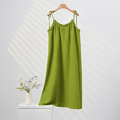 Abito da casa tinta unita effetto slavato con laccetti - Verde brillante - XL - image 20