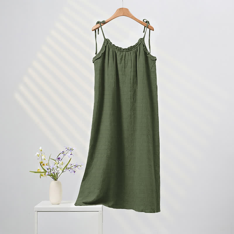 Abito da casa tinta unita effetto slavato con laccetti - Verde scuro - XL - image 16