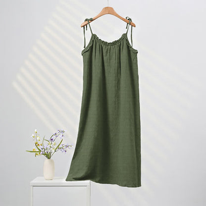 Abito da casa tinta unita effetto slavato con laccetti - Verde scuro - XL - image 16
