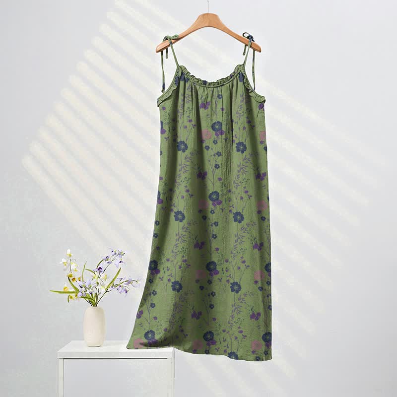 Abito lungo stile boho lounge con laccetti e stampa floreale. - Verde e viola - XL - image 4