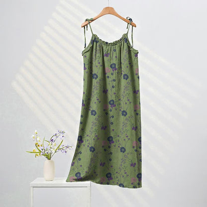 Abito lungo stile boho lounge con laccetti e stampa floreale. - Verde e viola - XL - image 4