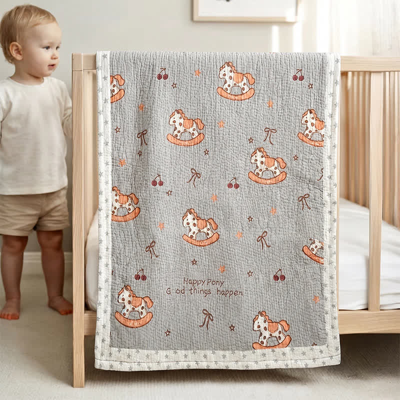 Copertina trapuntata rinfrescante in lyocell per neonati con motivo Happy Pony - Grigio - Singolo - image 0