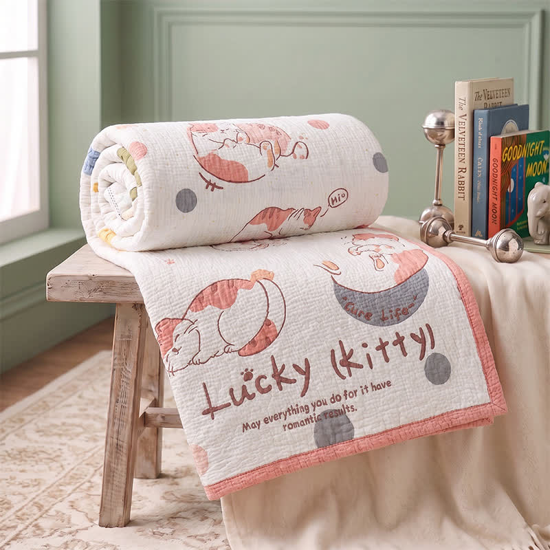 Trapunta per neonati Lucky Kitty in lyocell - Bianco e rosa - Singolo - image 0