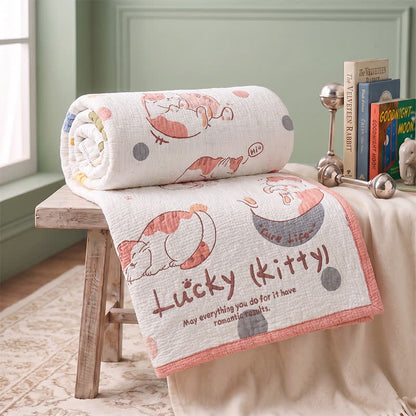 Trapunta per neonati Lucky Kitty in lyocell - Bianco e rosa - Singolo - image 0