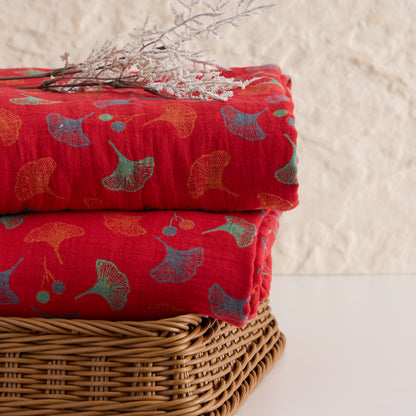 Tessuto jacquard di cotone con motivo a foglie di ginkgo - image 3