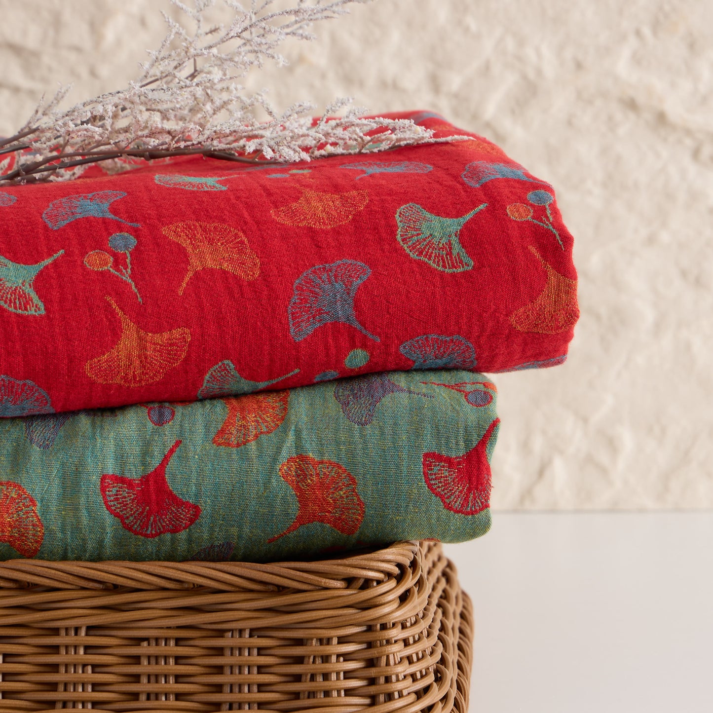 Tessuto jacquard di cotone con motivo a foglie di ginkgo - image 8