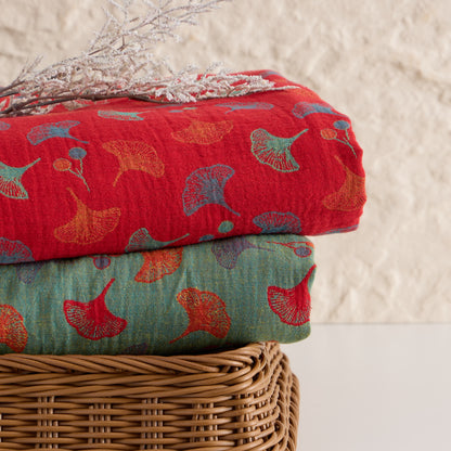 Tessuto jacquard di cotone con motivo a foglie di ginkgo - image 8