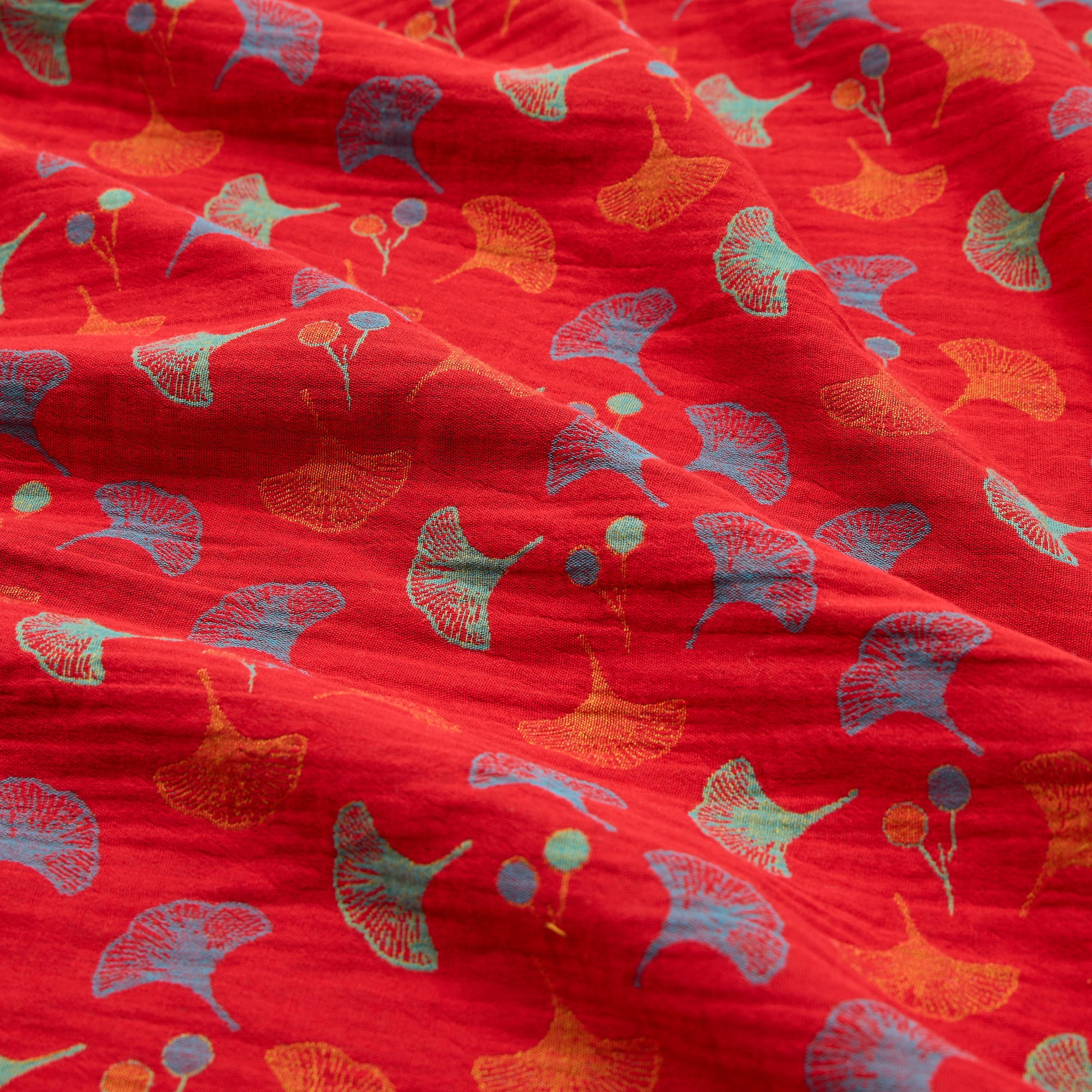 Tessuto jacquard di cotone con motivo a foglie di ginkgo - image 1