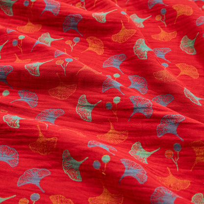 Tessuto jacquard di cotone con motivo a foglie di ginkgo - image 1