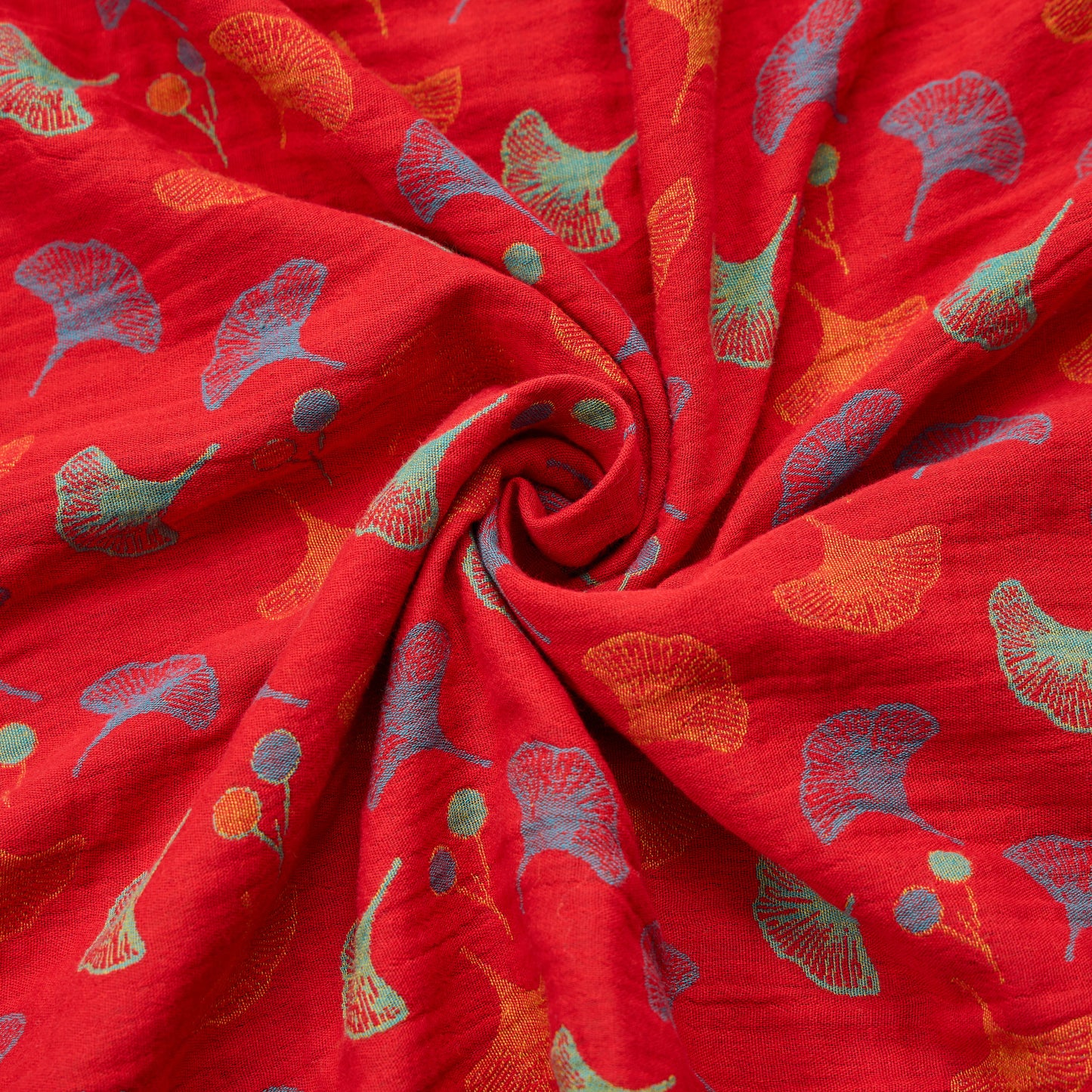 Tessuto jacquard di cotone con motivo a foglie di ginkgo - image 2