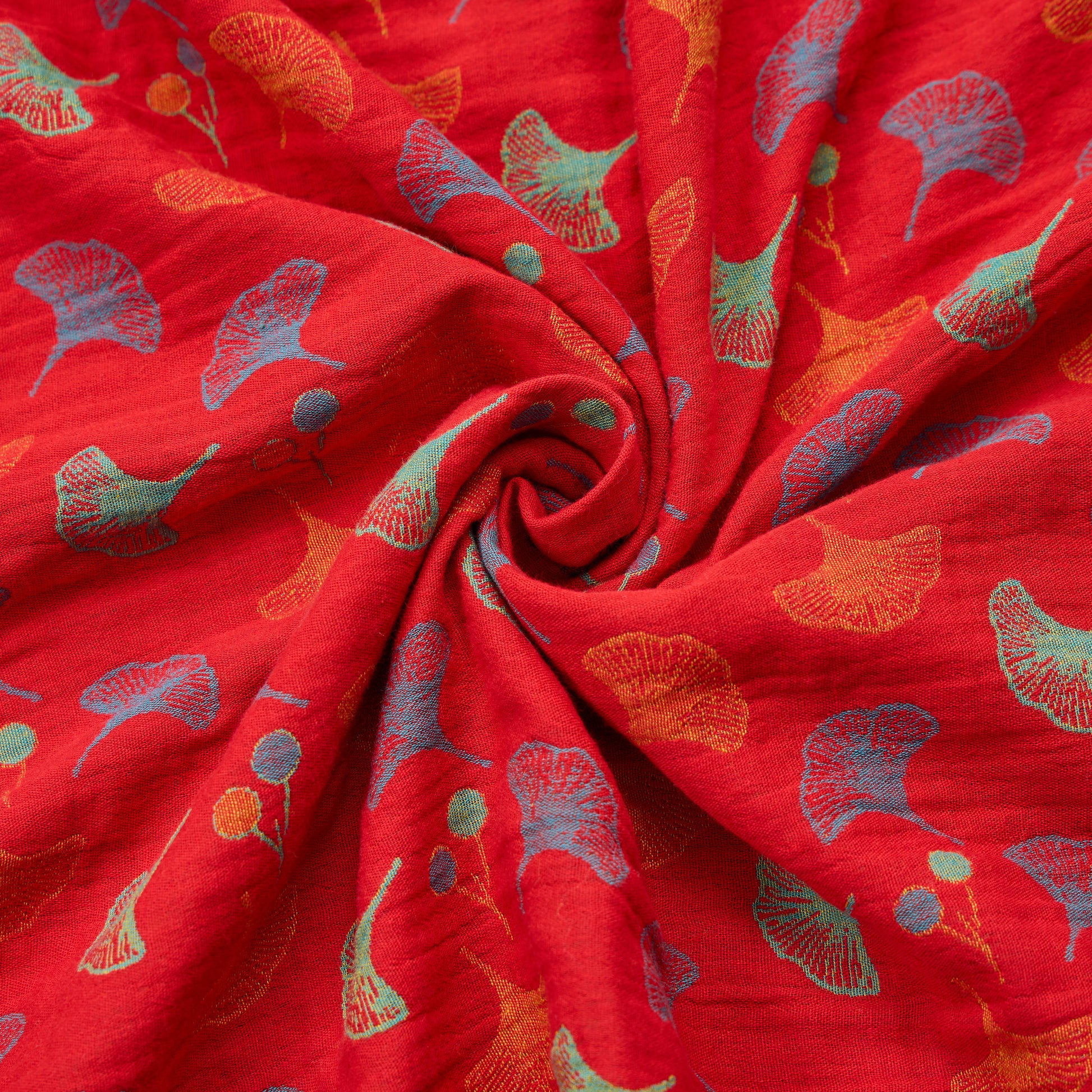 Tessuto jacquard di cotone con motivo a foglie di ginkgo - image 2