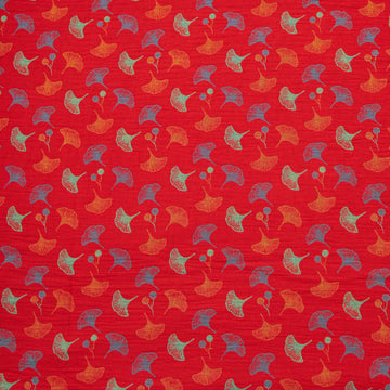 Tessuto jacquard di cotone con motivo a foglie di ginkgo - Rosso - Misuratori - 5 milioni - image 0