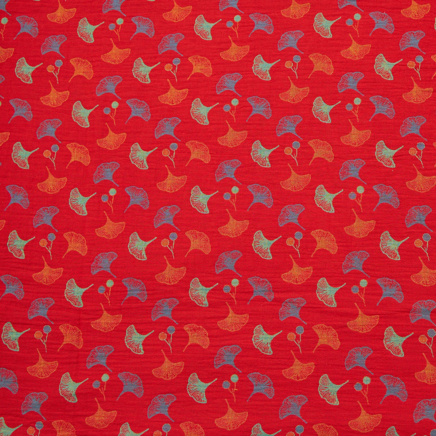 Tessuto jacquard di cotone con motivo a foglie di ginkgo - Rosso - Misuratori - 5 milioni - image 0